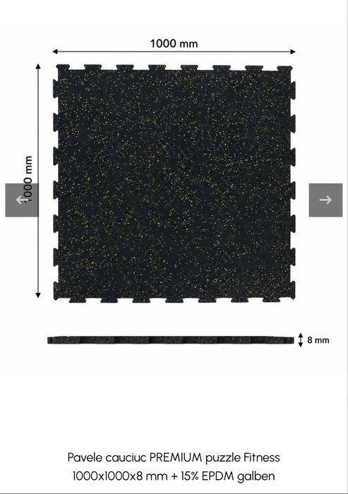 Pardoseala cauciuc PREMIUM puzzle Fitness 1000x1000x8 mm + 15% EPDM