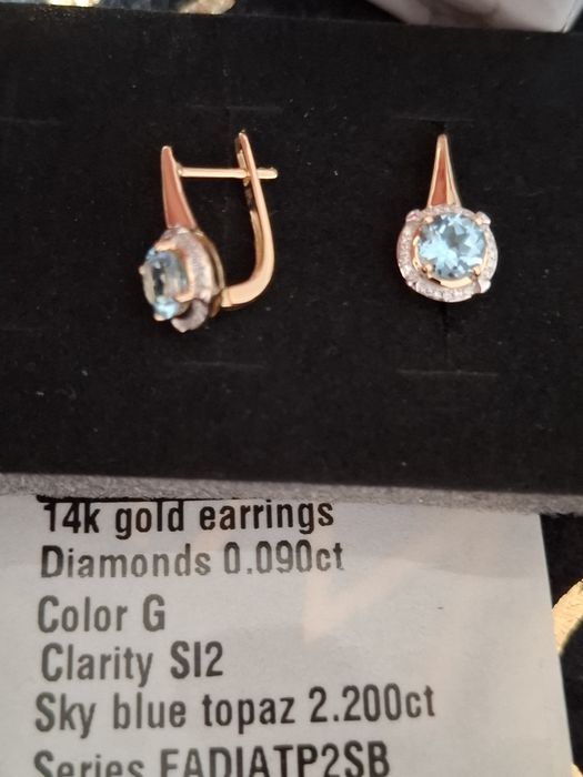 Cercei aur 14k diamante si topaz