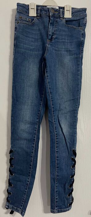 Дамски дънки тъмно сини кръстосани връзки на подбедриците EU34 W25 L32