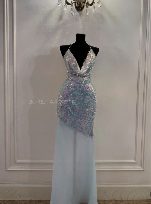 Вечернее ассимметричное платье с пайетками