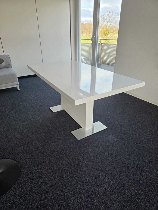 Set masă + 6 scaune alb lucios –SUPER OFERTĂ-mai multe buc disponibile