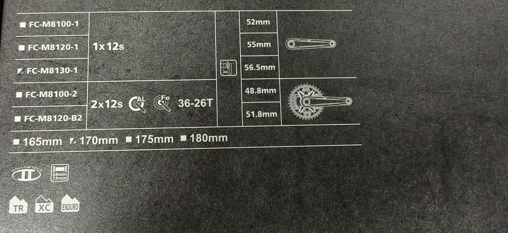 Курбели Shimano XT FC-M8100,8120,8130 12sp 170,175mm Рамена за Курбели