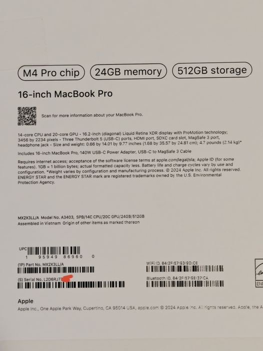 MacBook Pro 16 M4PRO 24/512 100%