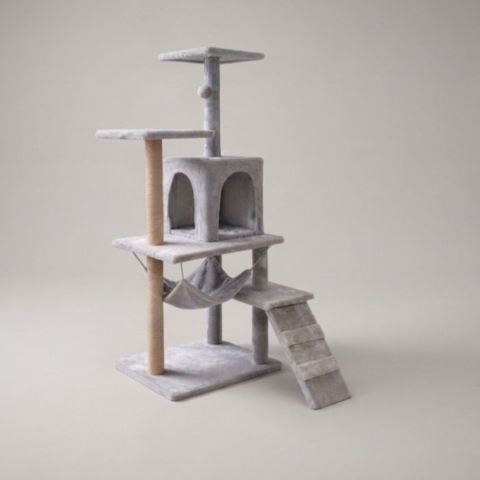 Котешки център за игра и почивка с драскалка и къщичка, 125 см