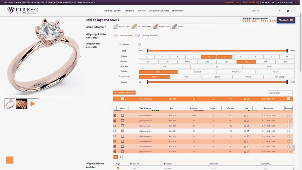 Inel Logodnă SIGILAT Diamant Adevărat 0.5ct Firesc Rose Gold CERTIFICAT! - nefolosit