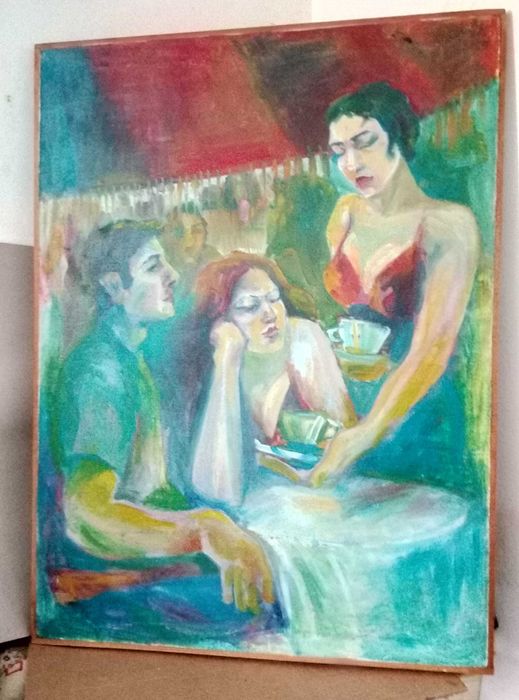 СЪБЛАЗЪН Стара МАСЛЕНА КАРТИНА 80/60см. Импресия