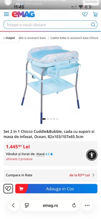 Vând masă de înfășat cu cadă din gama Chicco Cuddle & Buble 2-în-1