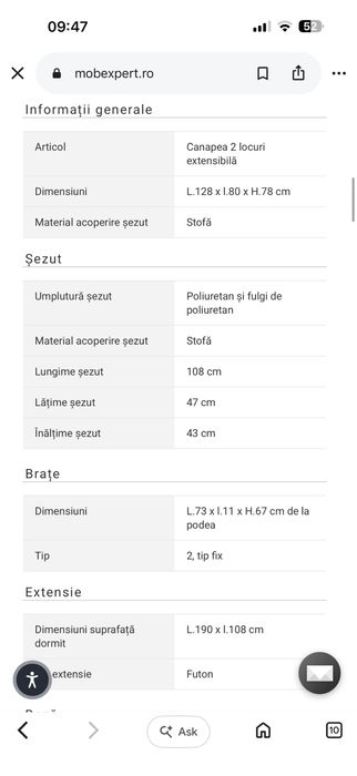 VAND  canapea extensibila stofa roz Mobexpert