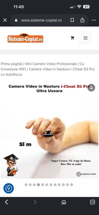 Sistem camera video în nasture S3Pro cu autofocus, plus cască copiat.