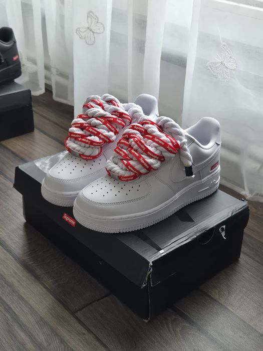 Nike Air Force 1 Low x Supreme White – Custom Rope Laces – Mărime 42