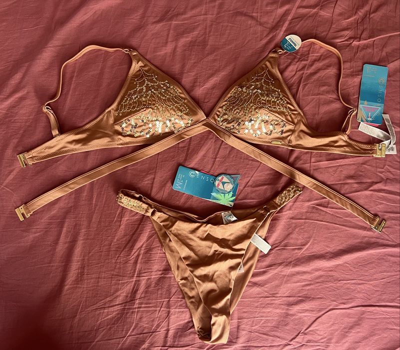 Бански М/Л nude - цвят с мъниста и паети