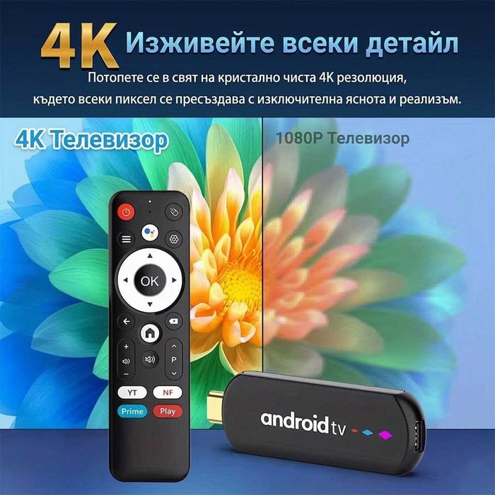 ANDROID 14 ТВ СТИК - 4K 2GB16GB S905L3 - TV Stick Донгъл box тв бокс, Smart TV Box Мултимедия Плейър ANDROID TV