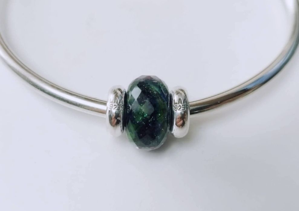 Veche bratara semi fixa din argint de 925, ametist, Trollbeads