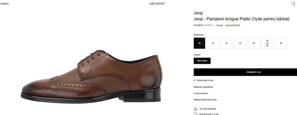 Pantofi derby 40 40.5 41 premium JOOP ! piele naturala moale maro