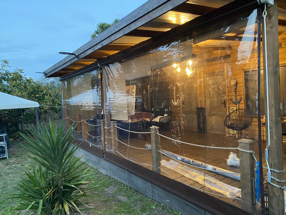 Ветроупорни завеси PVC винил кристал тенти сенници перголи чупещо рамо