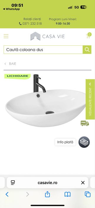 Lavoar pe blat ceramic Rea Olga , 63x41.5 cm