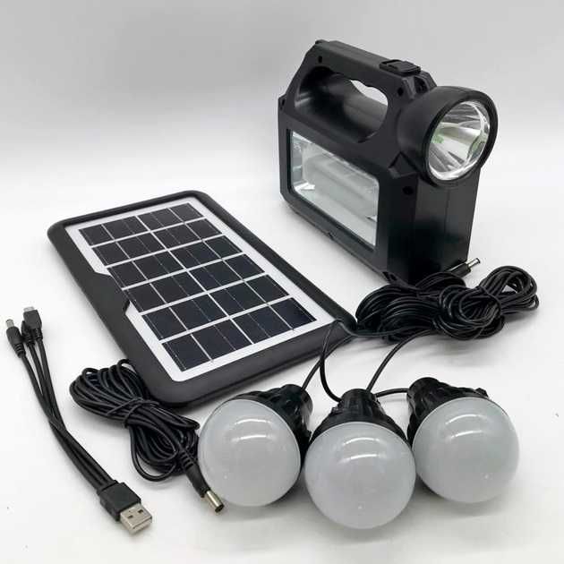 Мобилна соларна къмпинг система, зарядно, 3 лампи, соларен панел