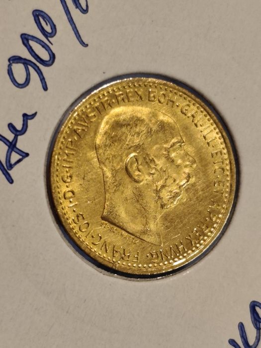 10 корони 1912 год, Австрия, император Франц Йозеф, злато 3.39 гр, проба 900/1000
