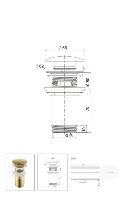 Ventil Dop lavoar baie click clack auriu periat Deante