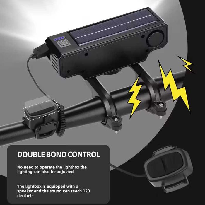 Ултра ярка 20 LED SOLAR светлина за велосипед, Клаксон, Бтерия 4000mAh