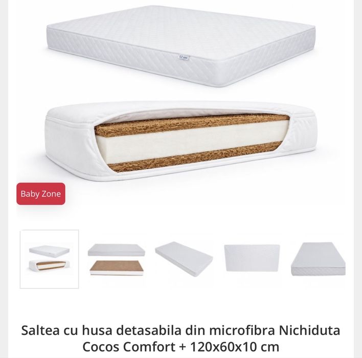 Patut din lemn Ola BabyNeeds 120x60 cm cu laterala culisanta Alb