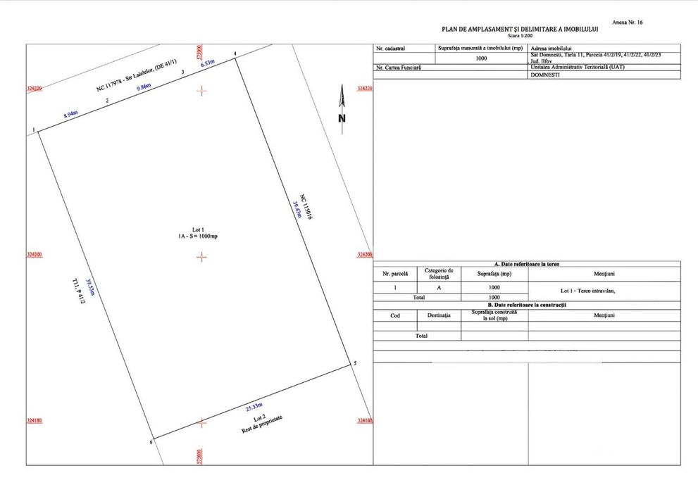 ULTIMUL LOT – Teren 1135 mp Domnești | Str. Lalelelor | Toate utilitățile | 83€/mp