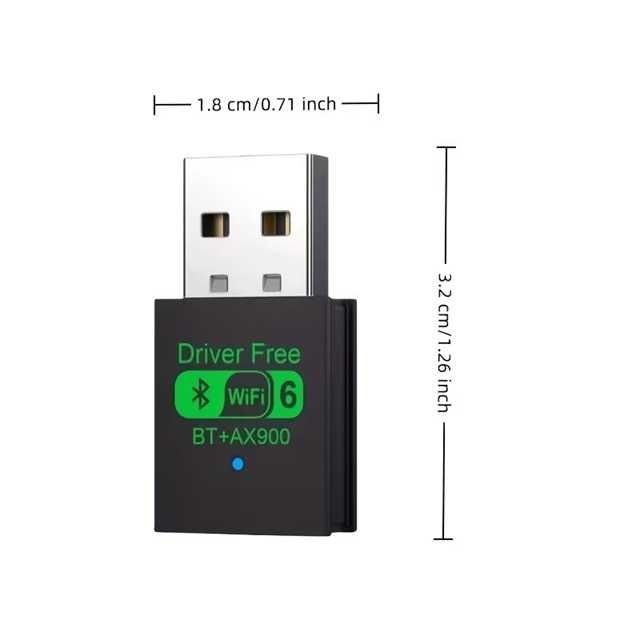Безжичен адаптер Wifi 6 + Bluetooth 5.4, USB, 900Mbps, 2.4/5.8Ghz за лаптоп, компютър
