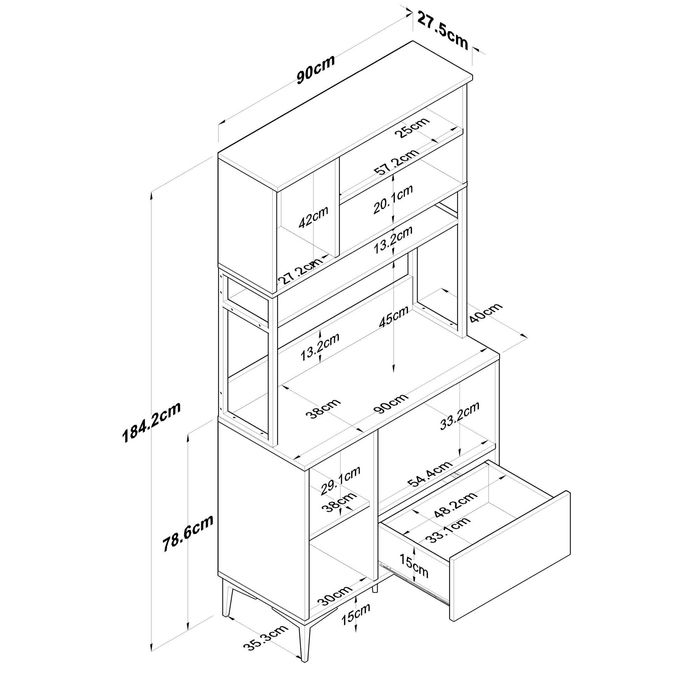 Кухненски шкаф Puzzle-home 3253, ПДЧ, Бял, 90х40х184см