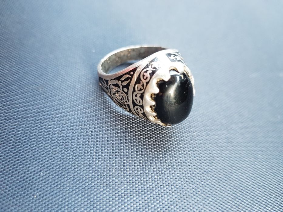 Ghiul mare argint 925 cu piatra onix in gheara,model trandafir negru