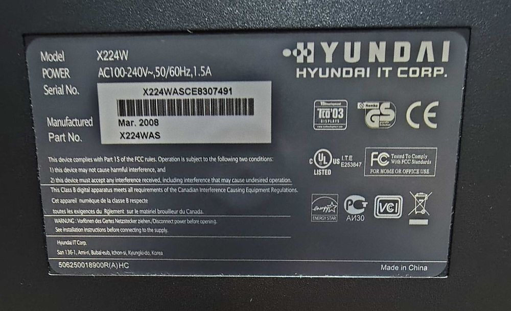 Монитор Hyundai X224W – 22", Full HD