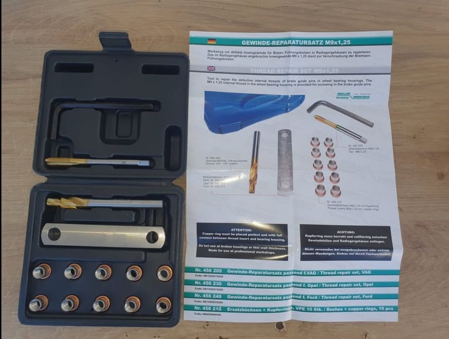 Set de reparare filet știfturi ghidaje etrier frână grup VAG
 Muller-Werkzeug Germania