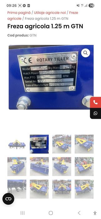 Freza agricola de 125 cm