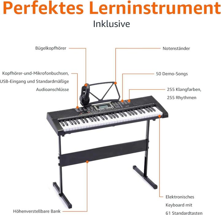 Синтезатор пиано със стойка 61 клавиша и слушалки комплект