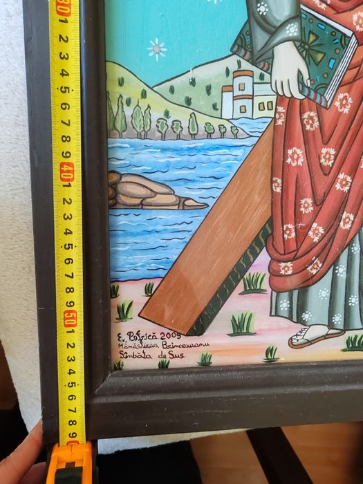 Icoana Sf. Andrei pictată pe sticlă – Mănăstirea Brâncoveanu, 60×46 cm, ramă lemn.
Descriere:
Vând icoană reprezentând pe Sfântul Andrei, pictată manu