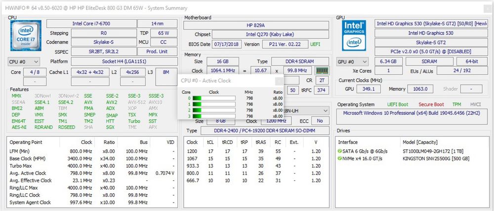 Mini PC HP EliteDesk 800 G3 DM – i7-6700, 16GB RAM, SSD 500GB + HDD 1TB
