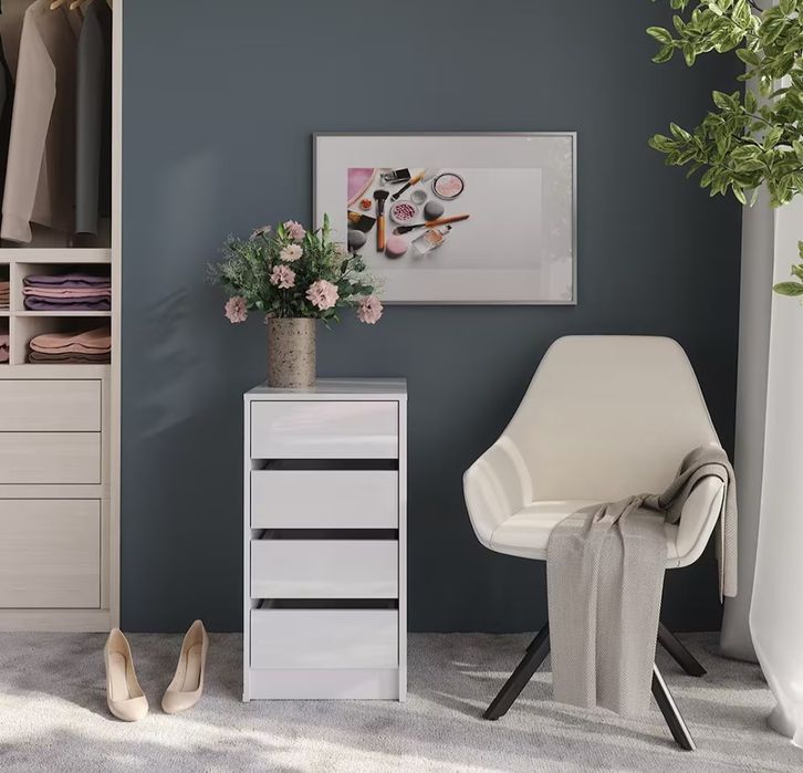 Шкаф с 4 чекмеджета бял гланц 10228