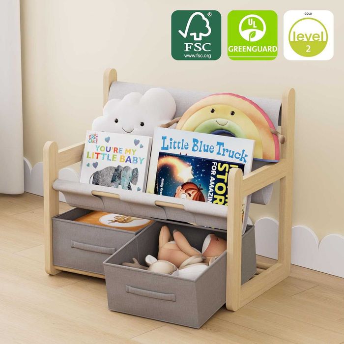 2-етажна детска етажерка чекмеджета Монтесори органайзер книги детска