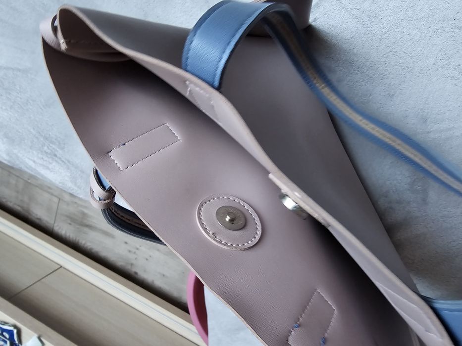 2бр Дамска чанта и ранижа  еко кожа розово/синьо А4