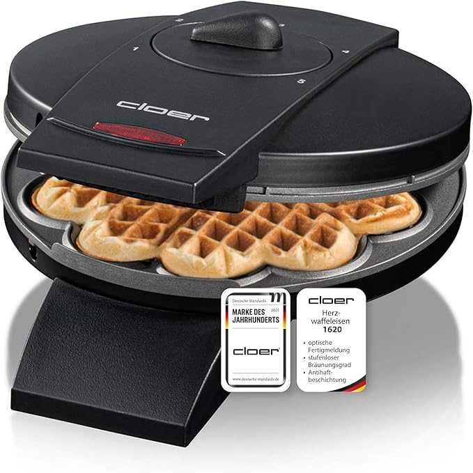 Гофретник Cloer 1620 за класически гофрети във формата на сърце / 930 W / размер на гофретата 15,5 см /