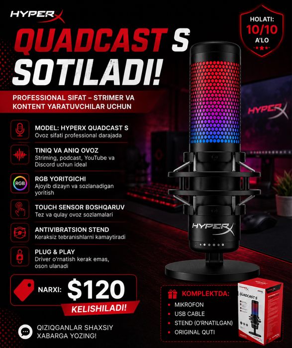 HyperX QuadCast S sotiladi