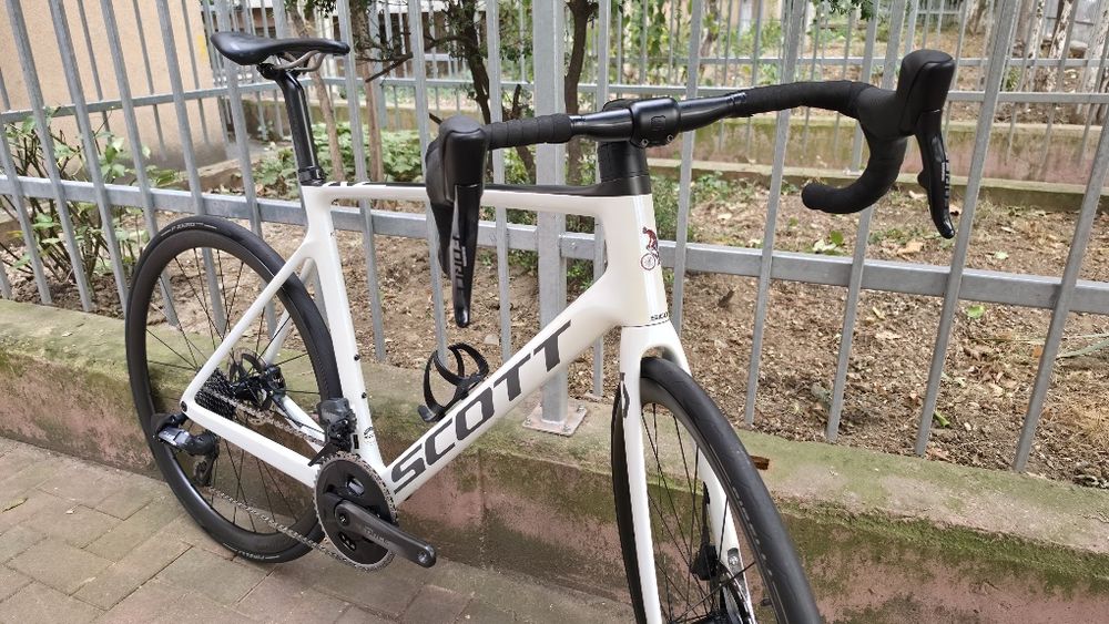 Bicicleta cursiera carbon Scott Addict RC 10 alb perla Sram Force 12V Powermeter dual marime 58 XL