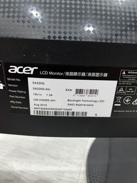 Монитор Acer SA220QAbi — 21.5” Full HD IPS