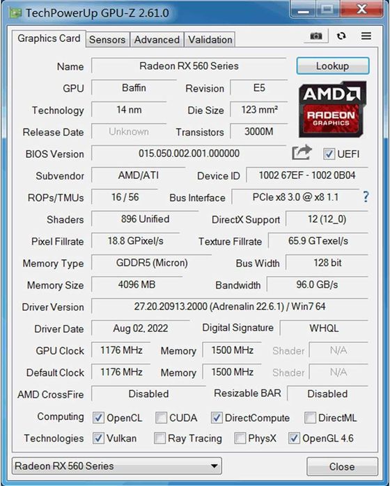 Placă video grafică QTHREE Radeon RX 560 GPU 4GB GDDR5 128 biți,jocuri PC cu DVI,HDMI,DisplayPort computer PCI Express 3.0 x8,DirectX 12