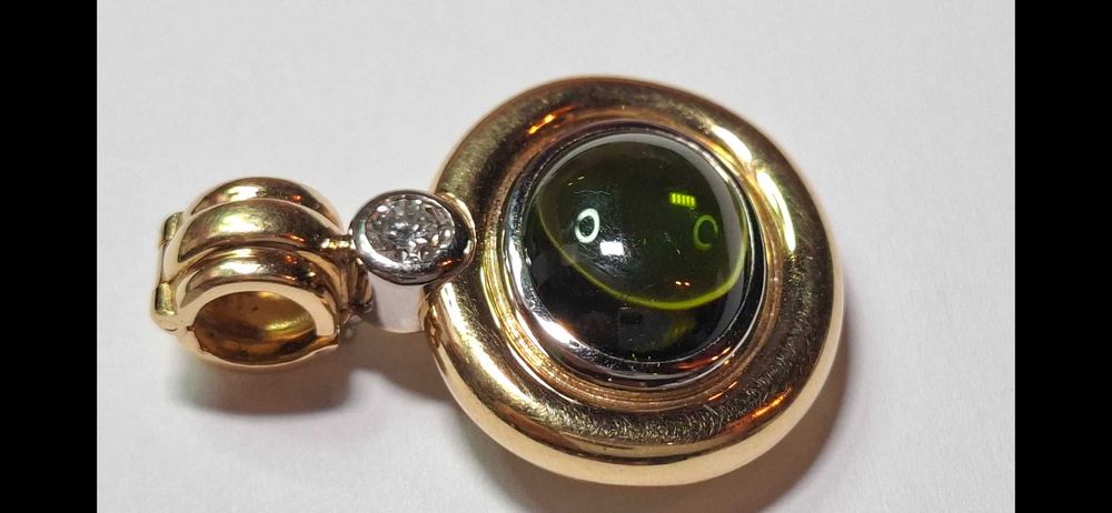 Lant superb aur galben 18k +pandantiv cu turmalin + diamant 0.3ct