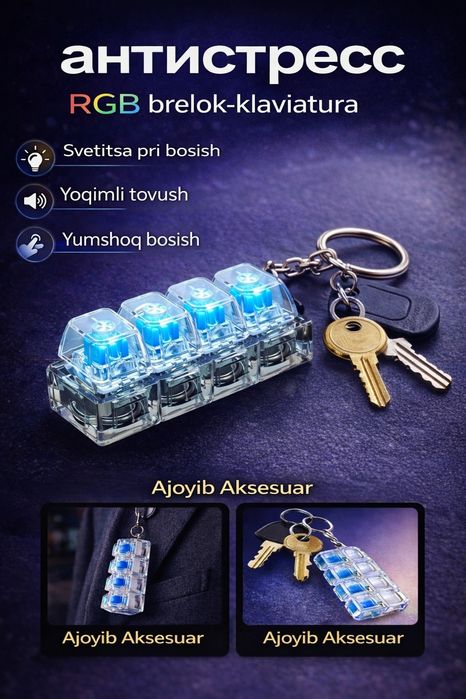 Stressga Qarshi Brelok-Klaviatura, RGB Antistress Keyboard