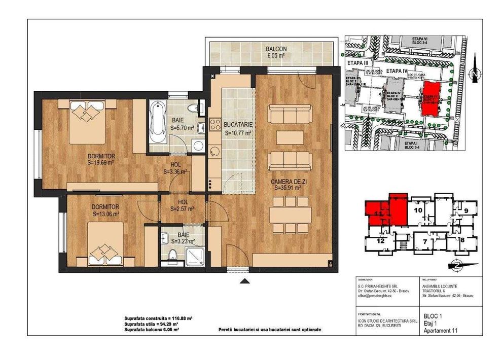 Apartament cu 3 camere complet mobilat si utilat In Tractorul