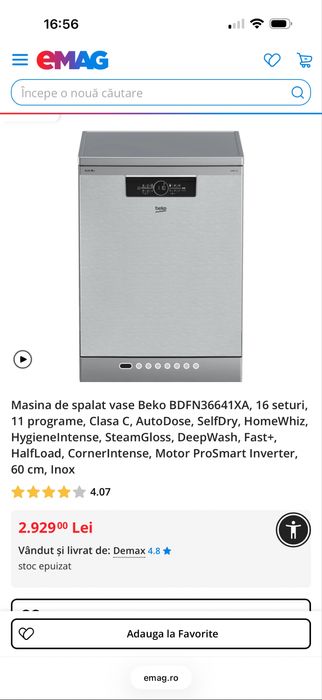 Masina de spalat vase beko independenta noua