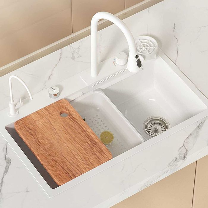60см Висококачествена мултифункционална бяла кухненска мивка