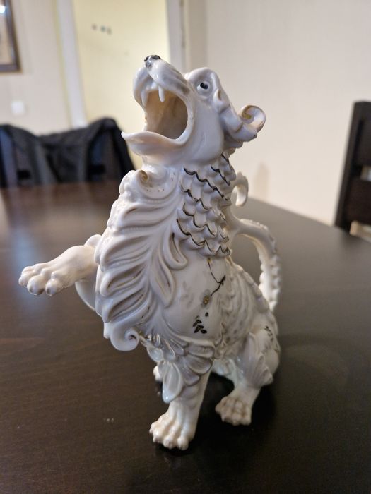 Уникална стара антикварна колекционерска керамична фигура куче лъв Фу