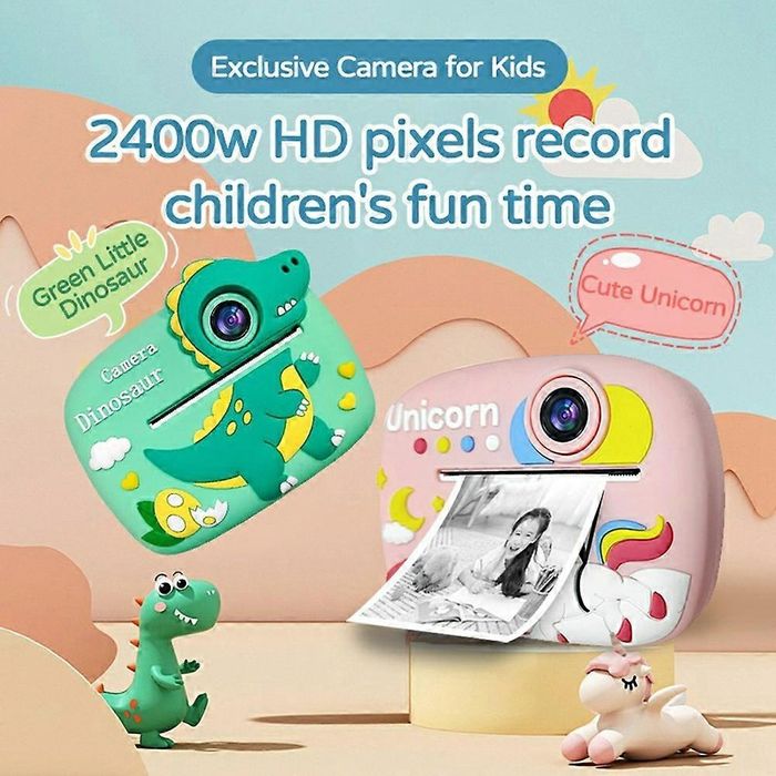 Детски фотоапарат с принтер динозавър , еднорог